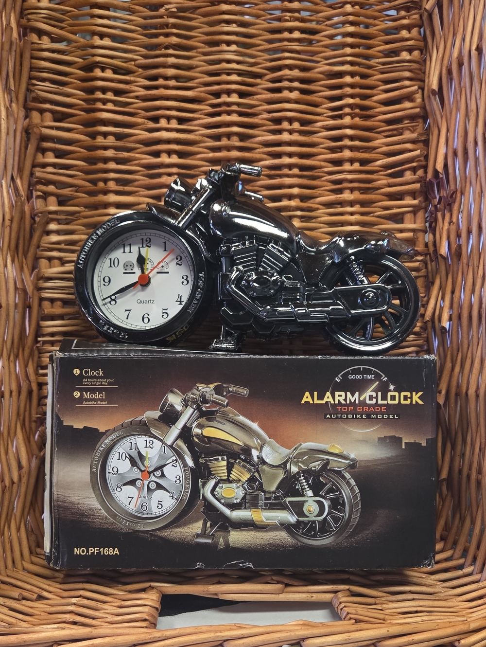 Black Motorcycle-Shaped Alarm Clock - Quartz Desk Clock
